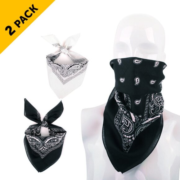 Bandanas - Traditional Paisley Pattern - 2PCK- Black & White - NWT - Picture 2 of 9